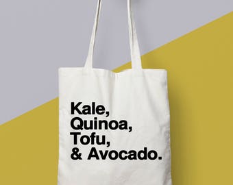 Vegan Gift. Vegan Bag. "Kale, Quinoa, Tofu & Avocado" Eco Tote Bag.