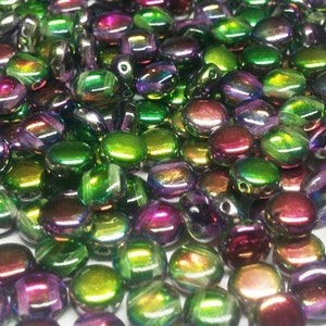 DiscDuo Magic Orchid 2-hole disc shape 6mm Czech glass pressed beads, 30 beads
