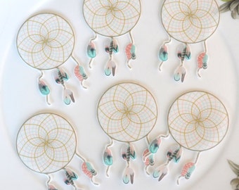 Edible Dreamcatcher Feathers x20 Boho Dream Catcher Wafer Paper Wedding Cake Decorations Rustic Birthday Party Cupcake Cookie Toppers RTD