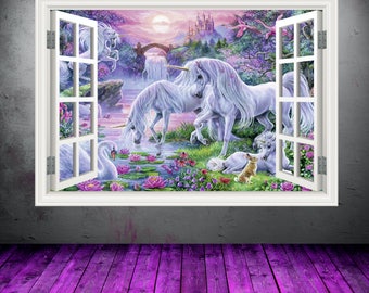 Full Colour Unicorn Window Wall Art Sticker Decal Transfer Graphic Print Girls Bedroom Decor Wall Feature Decals Unicorns WSDW2