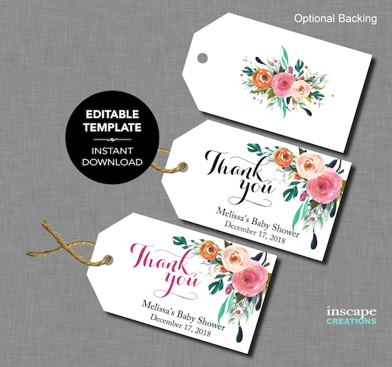 wedding favor template tag shower Thank Shower TEMPLATE EDITABLE Baby EDITABLE Tags Favor