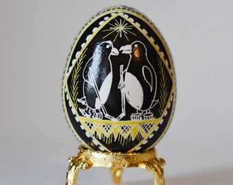 Pysanka egg with Penguins, super cute gift for spots fan couple, Pittsburgh penguins with hokey sticks adorable gift unique handmade