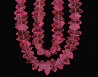 Full Strand,Facete Fushcia Crystal Double Points Beads,Drilled Natural Quartz Nugget Loose Beads for Pendant Bracelets Making