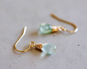 Prehnite Earrings, Drop Earrings, Gemstone Earrings, Pale Green,