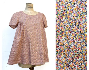 PEPPER Liberty of London Smock Blouse Orange and Pink French Vintage