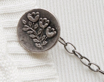 Tulip Floral Silver Cardigan Clip Sweater Guard
