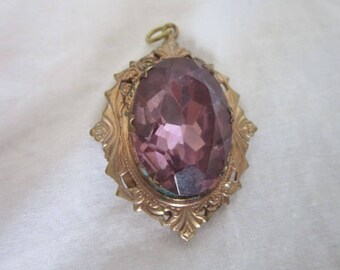 Antique Large Faceted Jeweled Engraved Photo Locket Necklace Pendant