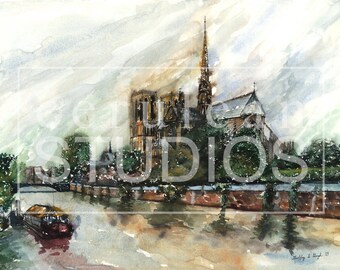 Notre Dame de Paris, Paris artwork, France, Giclee, watercolor print