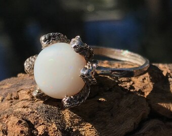 Vintage Sterling Silver Synthetic Opal Ring SZ 5 3/4