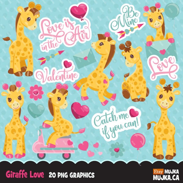 Valentine Giraffe Clipart. Valentine's day graphics