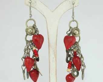 Vintage Red Heart Chain Earrings
