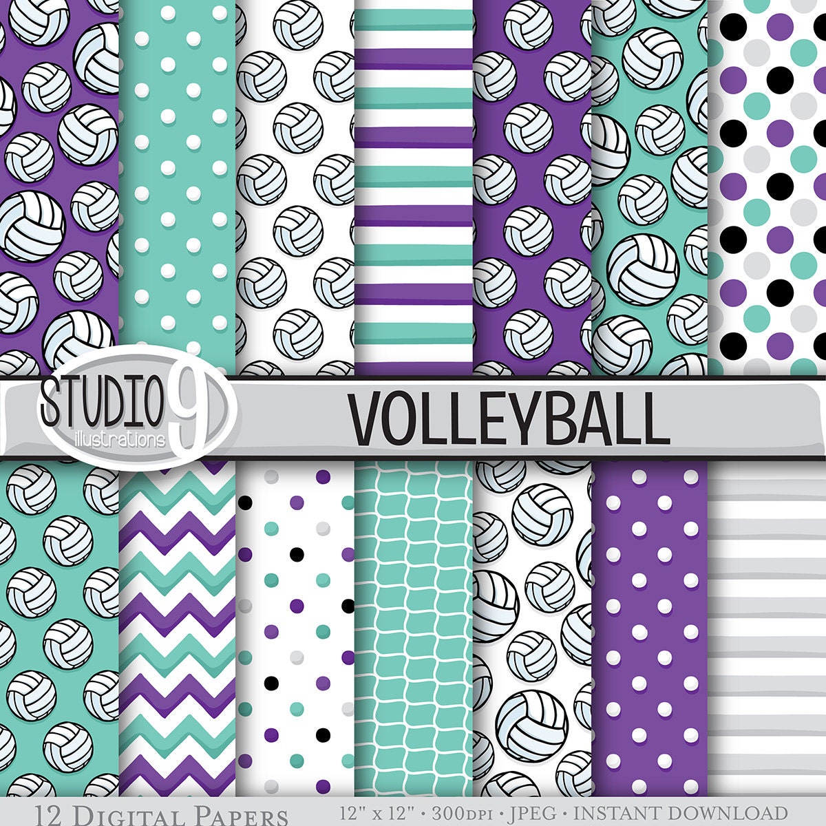 VOLLEYBALL Digital Paper: Volleyball Printable Pattern Print