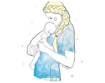 Illustration woman and her baby / print 21 X 29, 7 / Emilie Raguin