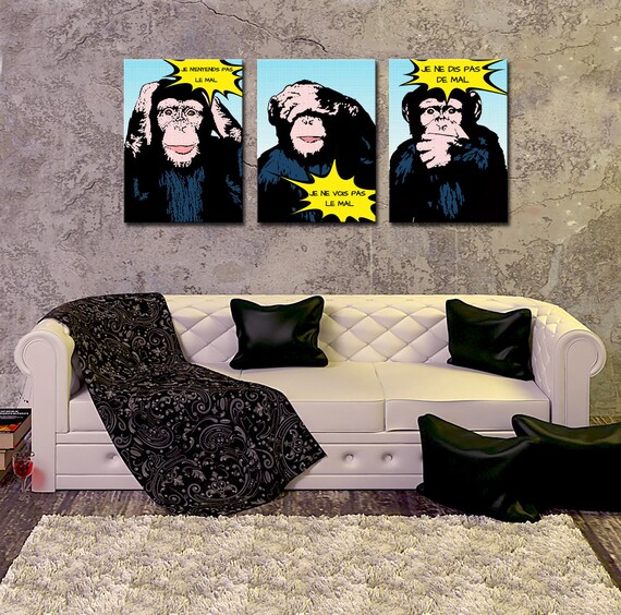 Cadre Singe Toile Murale à Motif De Singes De La Sagesse - Impression Sur Toile Pour Salon, Décoration D'intérieur Moderne - Sans Cadre, 60 X 80 Cm (3 Pièces 3 Singes De La Sagesse