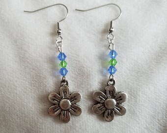 Blue & Green Flower Earrings