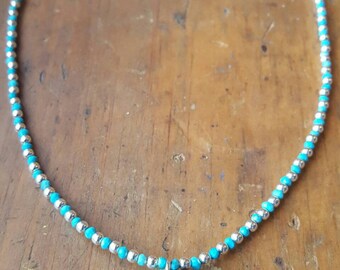 Sterling and Kingman Turquoise Necklace, Turquoise Nugget Pendant, Natural Turquoise, Sterling Silver Necklace, Arizona Turquoise, Southwest