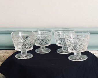 Vintage stemmed Hazel atlas Pressed glass sherbert glasses