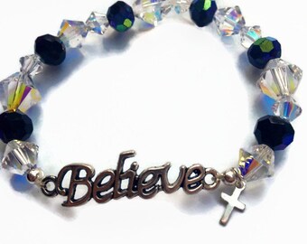 Swarovski Believe Bracelet, Christian Bracelet, Faith Bracelet, Inspirational Crystal Bracelet,Sale
