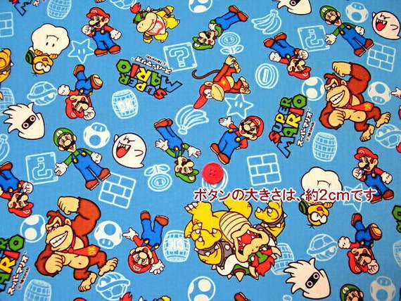 Super Mario Fabric Blue Color One Yard