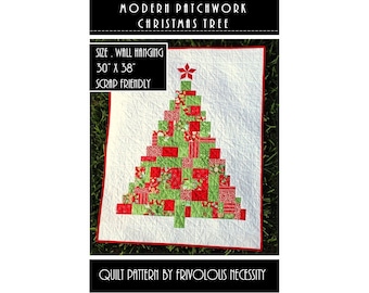Quilt Pattern PDF Modern Patchwork Christmas Tree Applique Wall Hanging -- Scrap Friendly