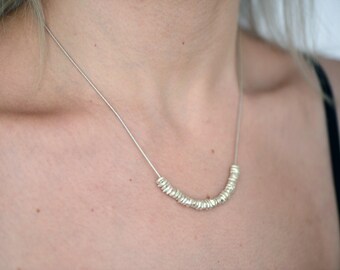 Nuggets Silver Necklace , Silver Beads Necklace , Silver Beads Bar Necklace , Minimalist Necklace , Everyday Necklace