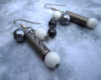 Black, White, and In Between Cyninder Dangle Earrings