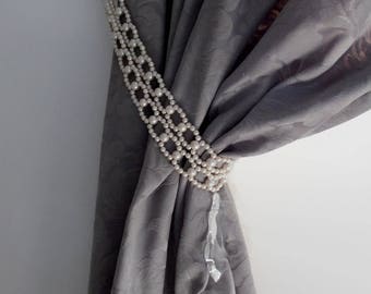 on sale Long 35.43" Decorative double tie backs with faux pearls, curtain holders, drapery holders