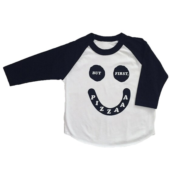 BUT FIRST PIZZA - Toddler Long Sleeve Raglan - Black/White
