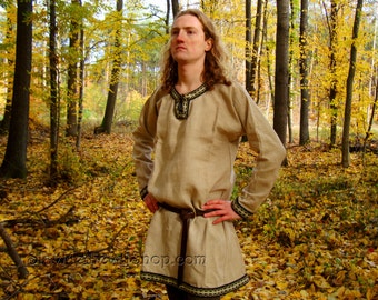 Linen shirt with selvedge,Early Medieval shirt, Viking longsleeves Birka, Historical Pattern , for Reenactors, Viking Costume