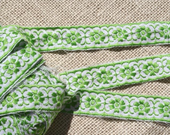 Vintage Ribbon Trim Embroidered Lime Green Floral Trim