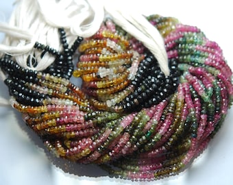 10x13 Inch-Super-FINEST- Multi Tourmaline faceted rondelles 3.75-4mm full 14 inch strand,