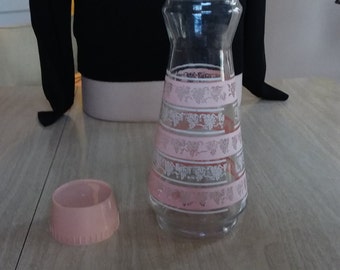 Vintage Admiral Glass Carafe with Pink and White Grape Leaves and Pink Screwtop Pour Spout