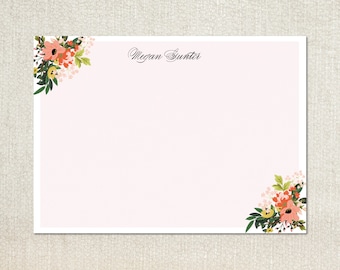 Pink floral flat note cards stationery