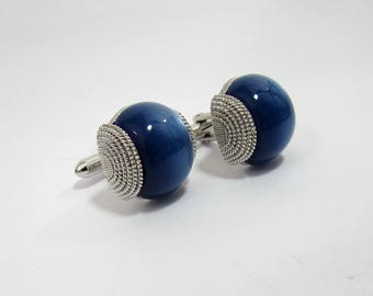 Swank blue moon stone Cuff Links in silver tone mount - 1960s