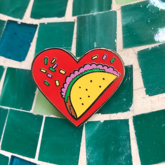 1 Red taco love heart shaped lapel pin hard enamel