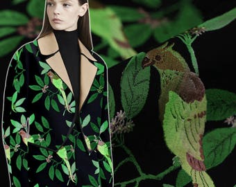 1mt Magpie Singing Branches in Europe and the Runway Fashion Jacquard Tapestry Satin Fabric Qipao Fabric Wide
