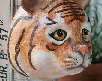 paper mache, tiger, head wall mount, home decor, animal head, wall hanging