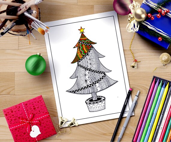 Zentangle Inspired Christmas Coloring PageChristmas Tree