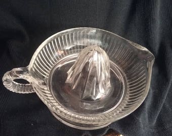 Vintage Clear Ribbed Glass Manual Citrus Reamer