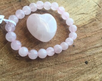 Rose Quart Bracelet and heart Crystal set