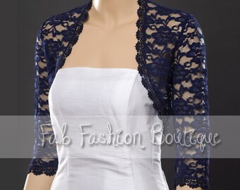 Navy blue 3/4 sleeved lace bolero jacket shrug Size S-XL, 2XL-5XL