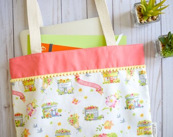 Fabric tote bag. Cotton tote. Gift for her. Market bag. Shopping tote. Everyday bag. Beach bag. Colorful purse. Grocery bag