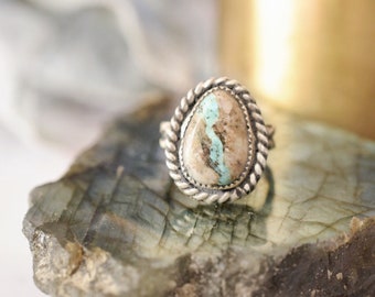 Small turquoise ring, turquoise leaf ring, sterling silver ring, turquoise jewelry, southwestern ring, southwestern jewelry