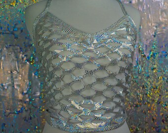 Disco 3D Mesh Halter Top