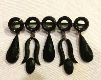 French Jet Brooch, Victorian Mourning Jewelry