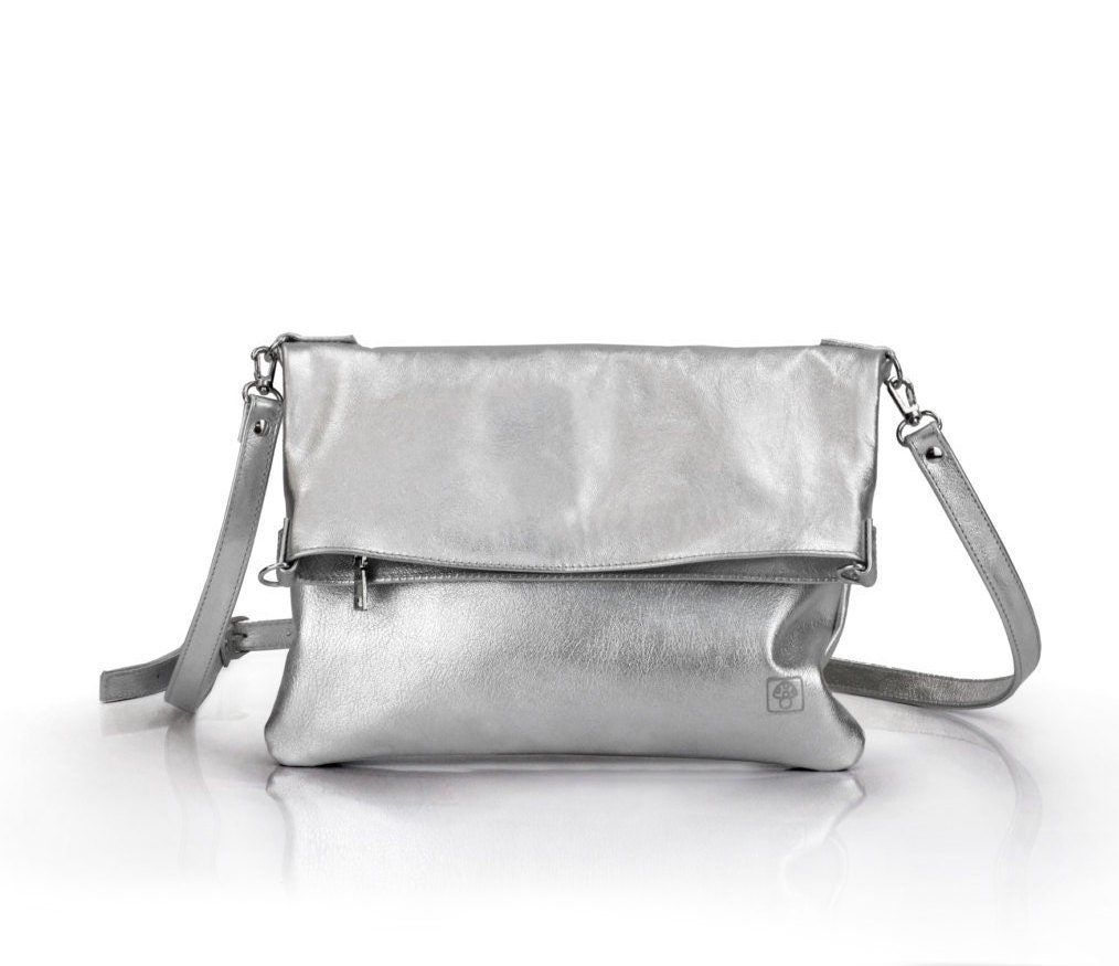 Silver Leather Crossbody Bag Ladies Silver Bag Crossbody
