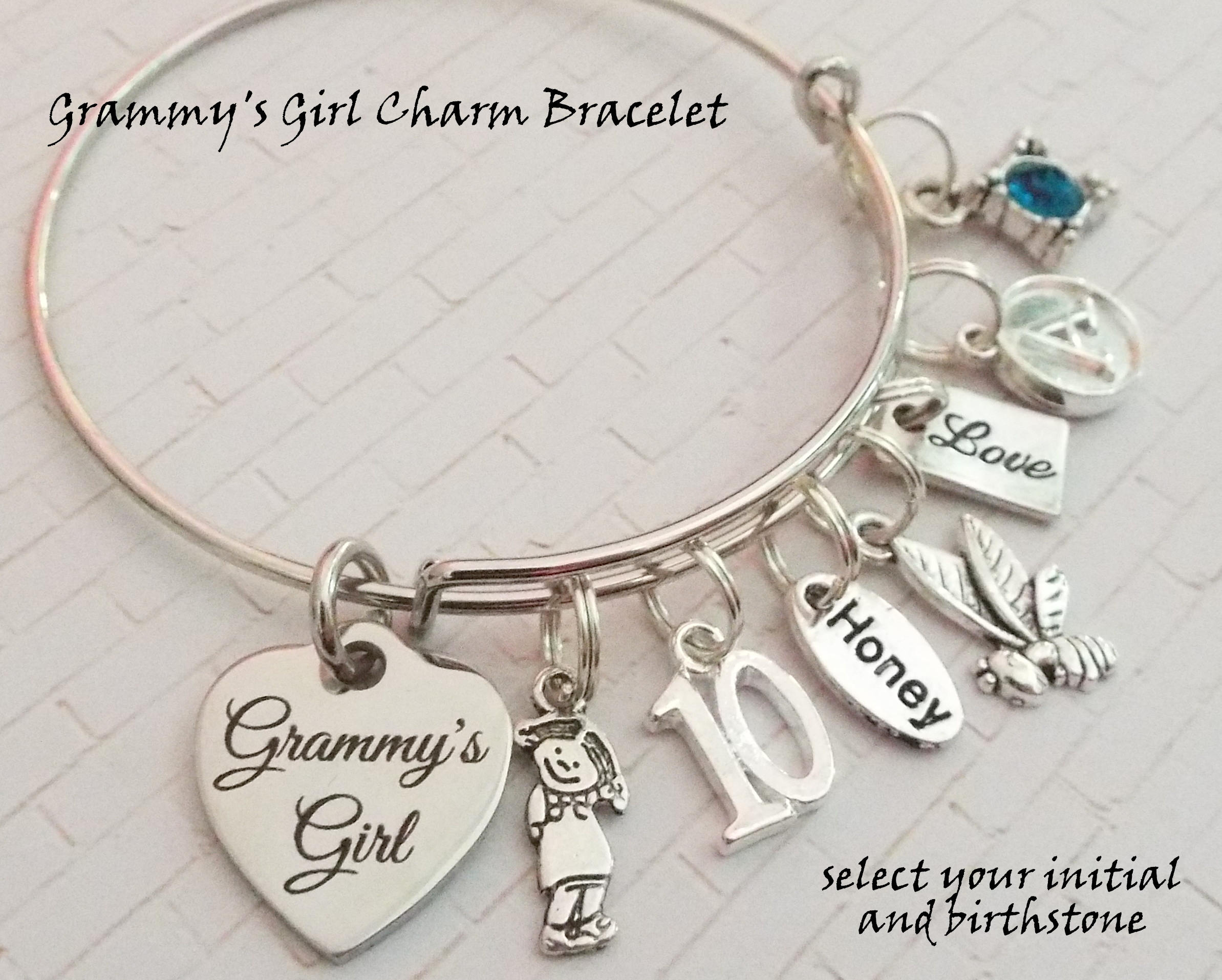 Gift Idea for Granddaughter, 10th Birthday Charm Bracelet, Happy