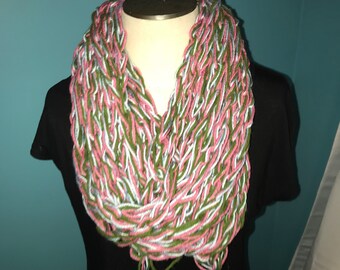 Yarn Scarf, Fuzzy scarf, Pink,Green,Light Blue scarf, Soft scarf, Nonirritating, Comfy.