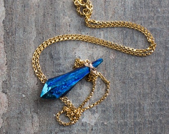 Rainbow Aura Quartz Necklace, Healing Crystal Necklace, Titanium Aura Quartz Necklace, Bohemian Jewelry, Flame Aura Crystal, Stone Necklace