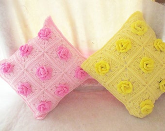 Rose pillow crochet:pillow,crochet,pillow crochet,handmade,craft,rose,flowers,rose crochet,crochet,handmade Thailand